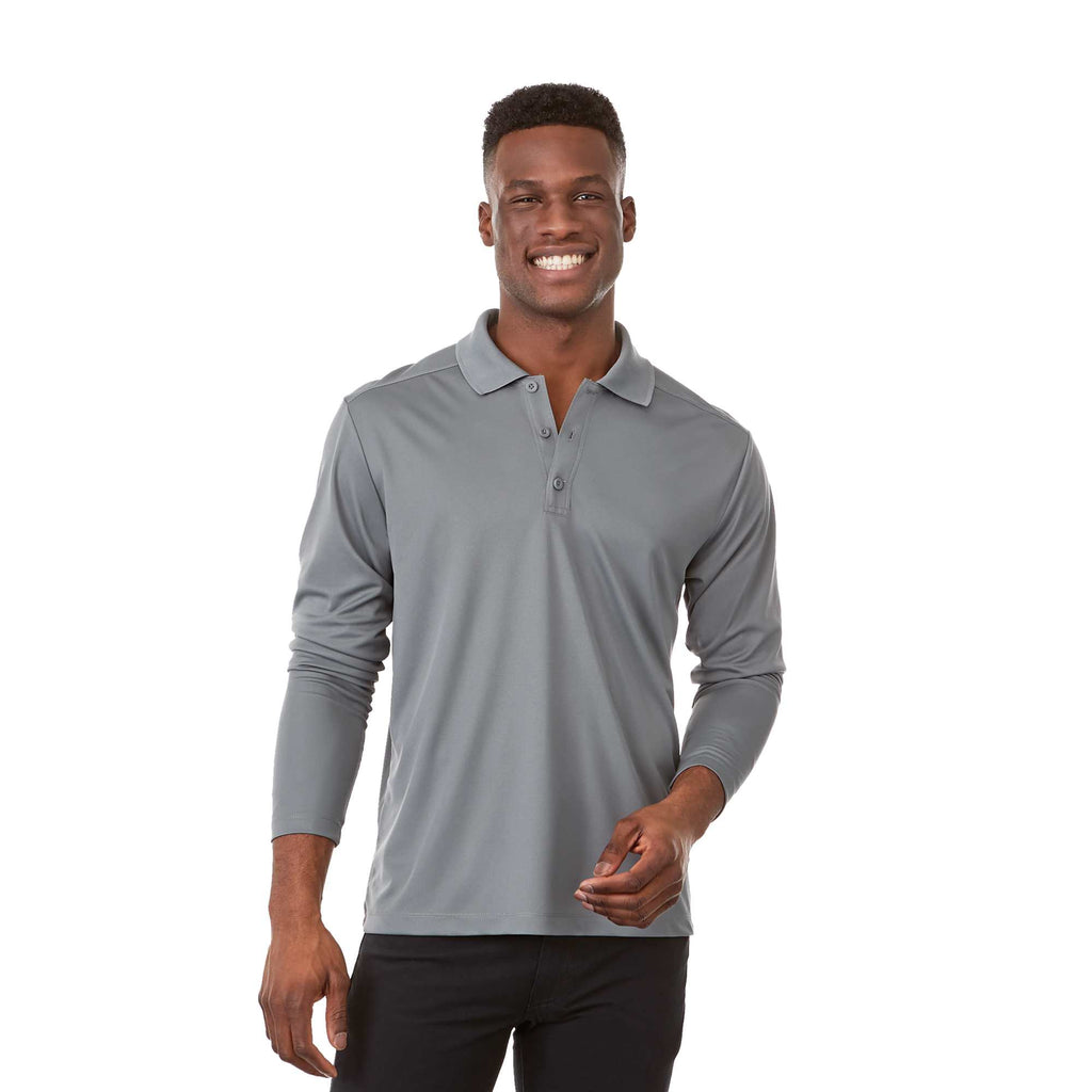 Mori Long Sleeve Performance Polo for Men Transfer - Steel Grey - Front On Model 2
