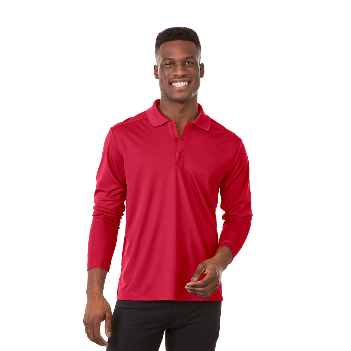 Mori Long Sleeve Performance Polo for Men Transfer - Team Red - Front On Model