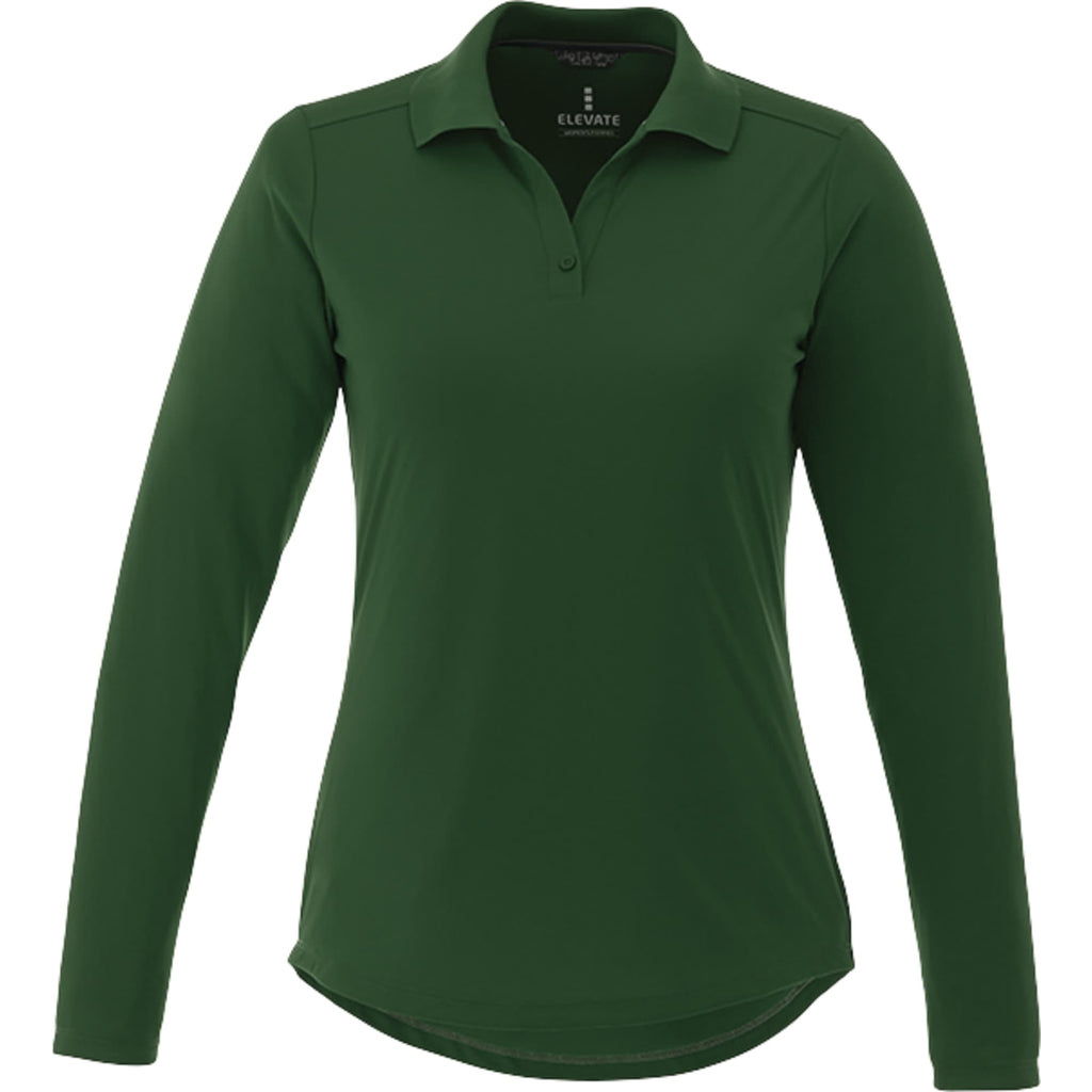 Mori Long Sleeve Performance Polo for Women Debossing - Forest Green - Front Flat