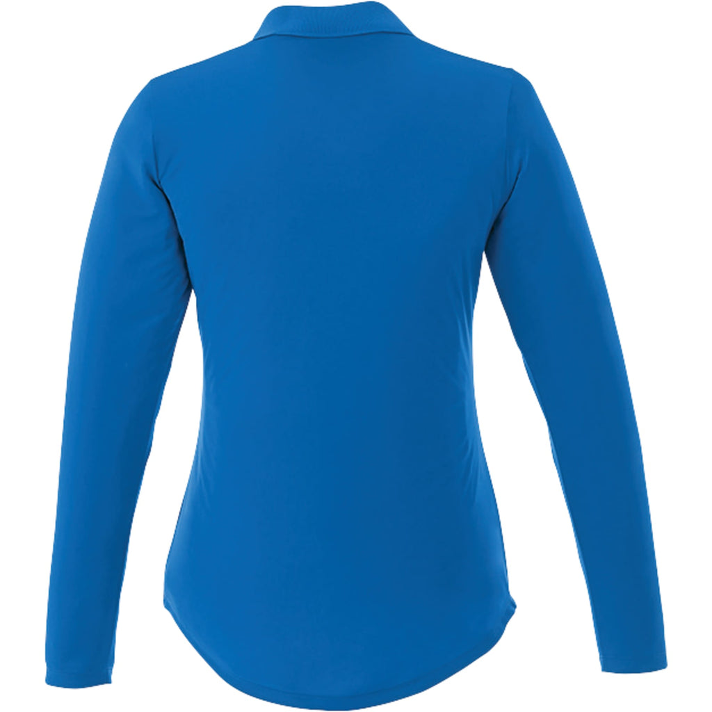 Mori Long Sleeve Performance Polo for Women Debossing - Olympic Blue - Back Flat