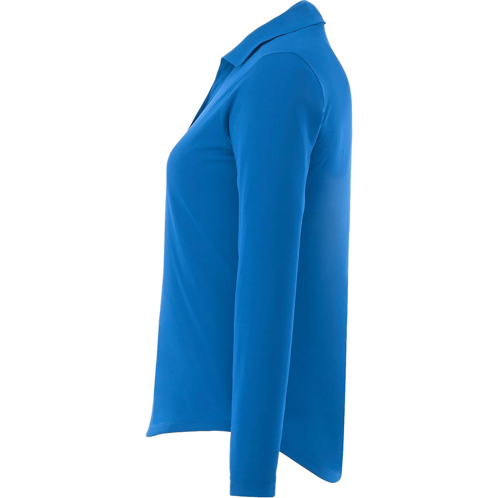 Mori Long Sleeve Performance Polo for Women Debossing - Olympic Blue - Left Side