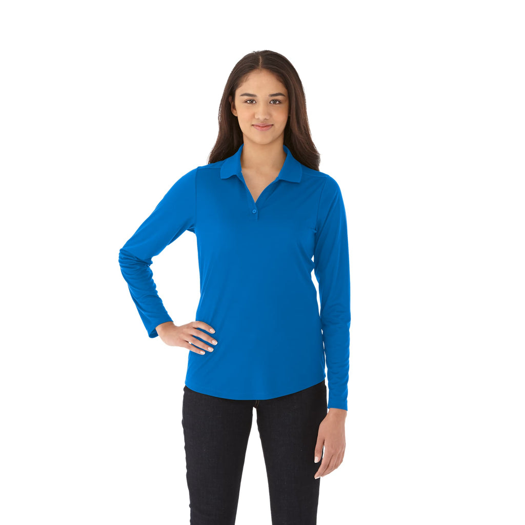 Mori Long Sleeve Performance Polo for Women Debossing - Olympic Blue - On Model