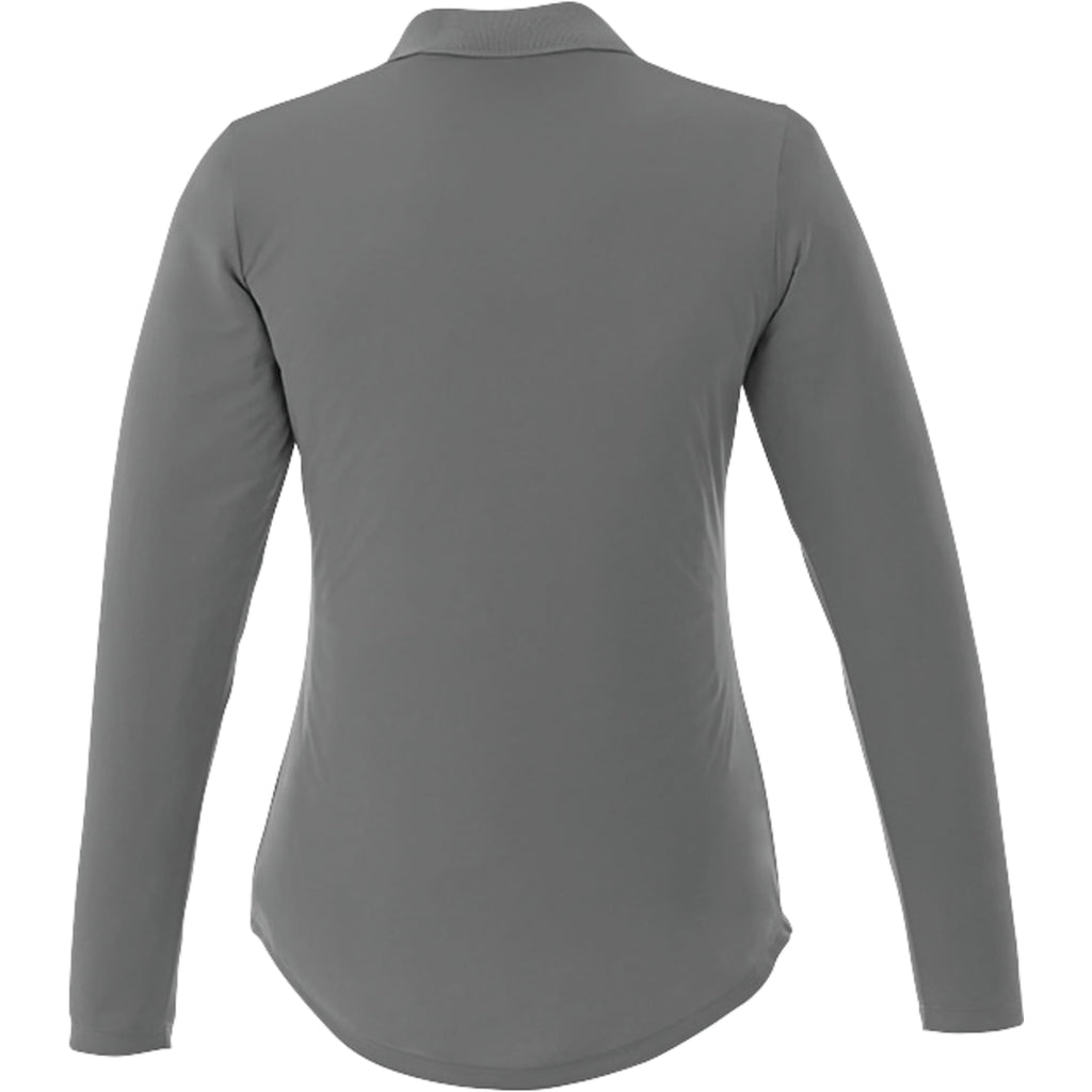 Mori Long Sleeve Performance Polo for Women Debossing - Steel Grey - Back Flat