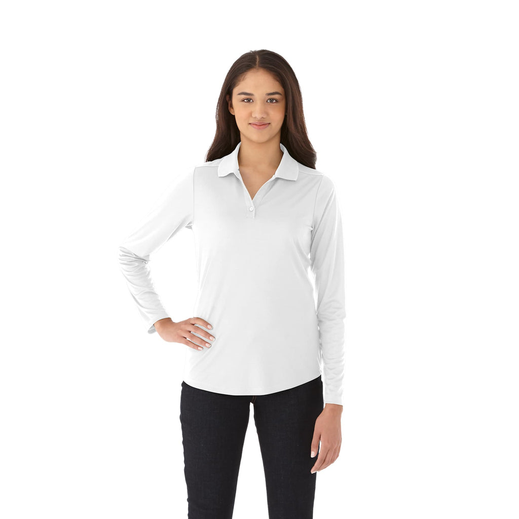 Mori Long Sleeve Performance Polo for Women Debossing - White - Front On Model