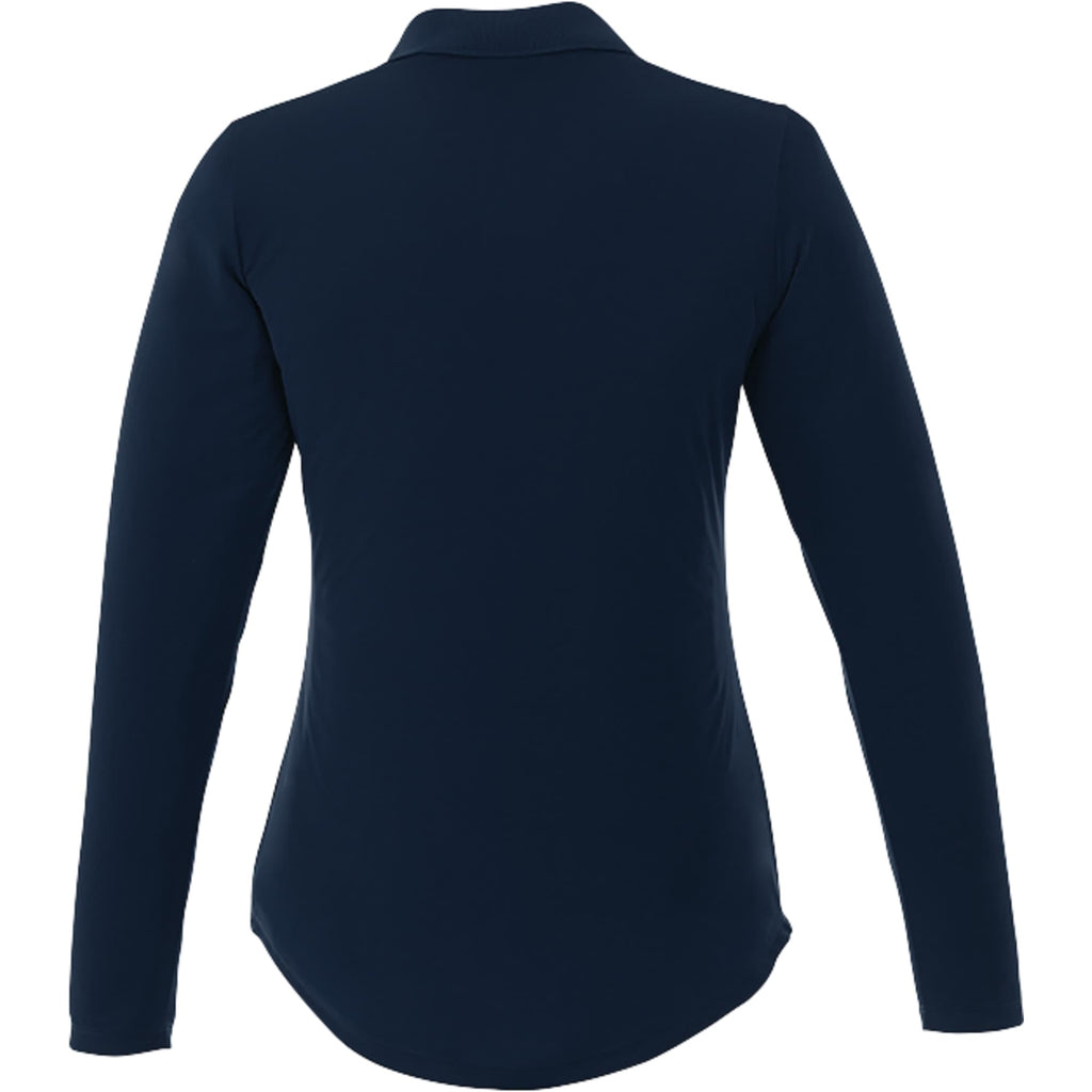 Mori Long Sleeve Performance Polo for Women Transfer - Navy - Back Flat