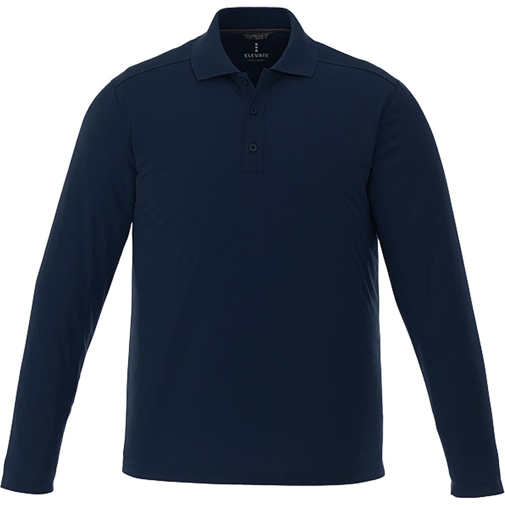 Mori Tall Long Sleeve Performance Polo for Men Debossing - Navy - Front