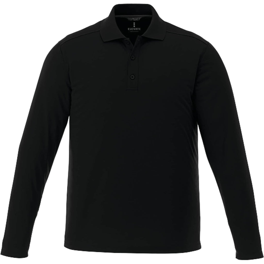 Mori Tall Long Sleeve Performance Polo for Men Embroidery - Black - Back Flat 2
