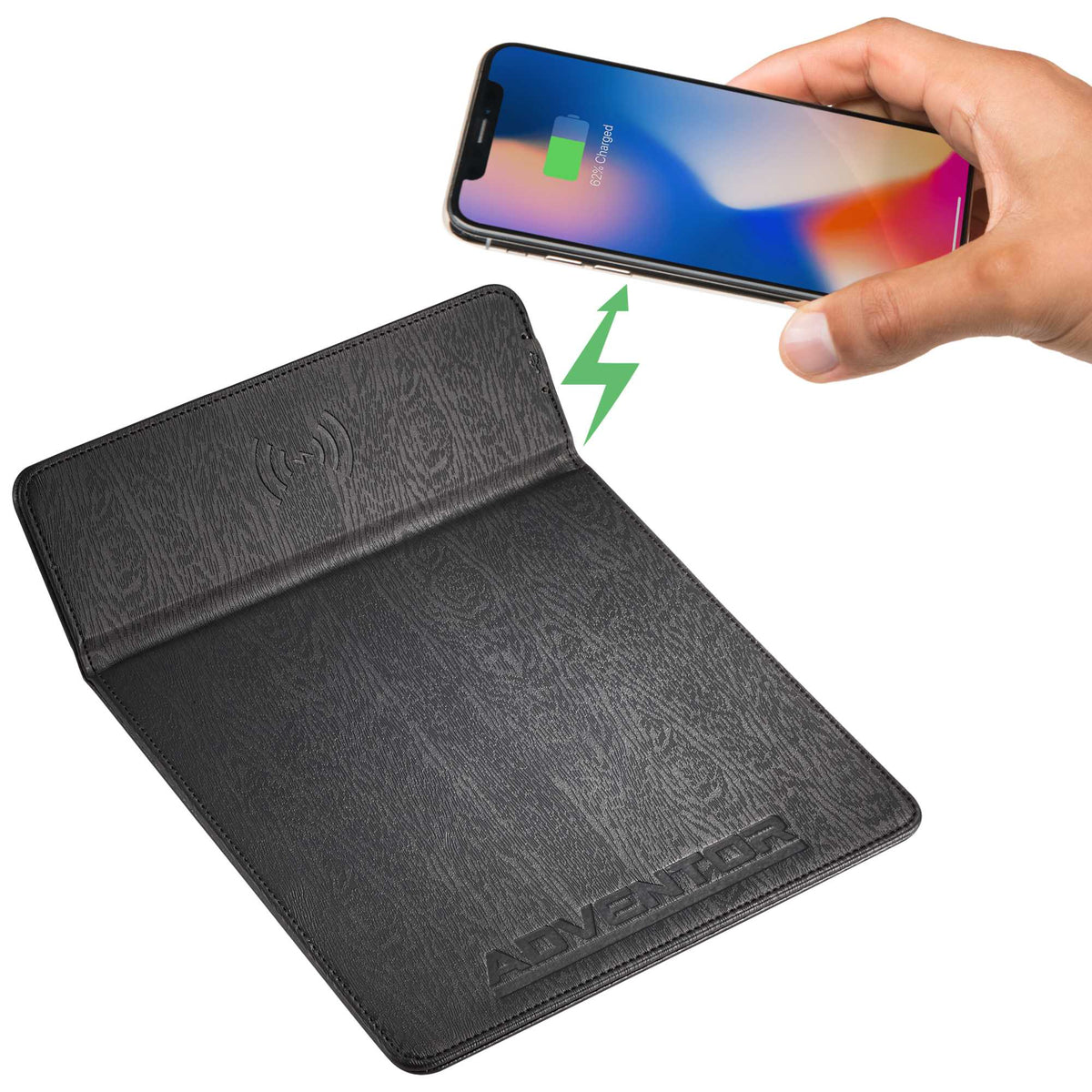 Mouse Pad with 15W Wireless Charger Debossing - Black - Front