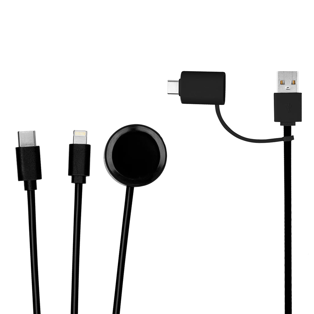 Multi-Charging Cable with Watch Dock, 3 Foot - Black - Connectors