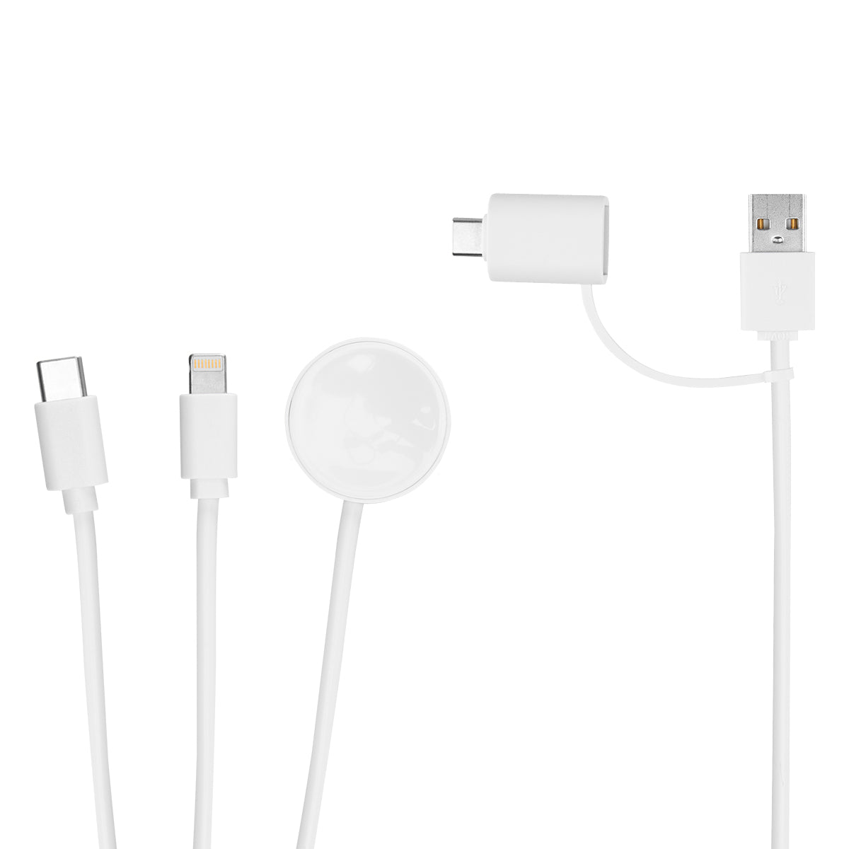 Multi-Charging Cable with Watch Dock, 3 Foot - White - Connectors