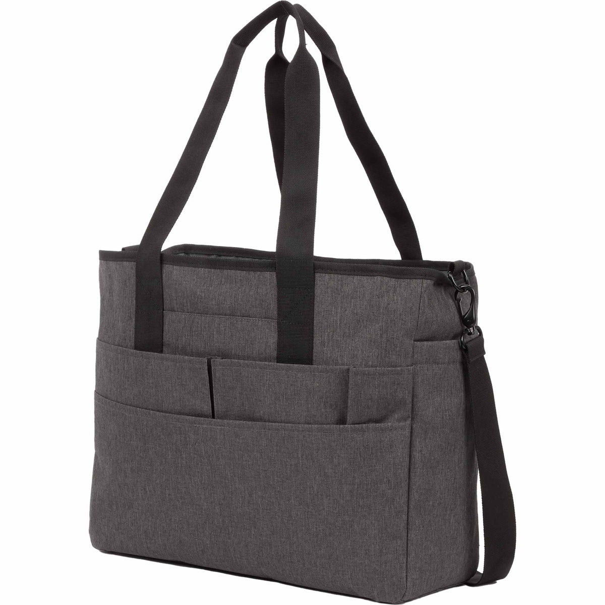 Multi-Pocket Laptop Tote with Crossbody Strap - Graphite - Left Angle 2