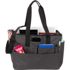 Multi-Pocket Laptop Tote with Crossbody Strap - Graphite - Propped
