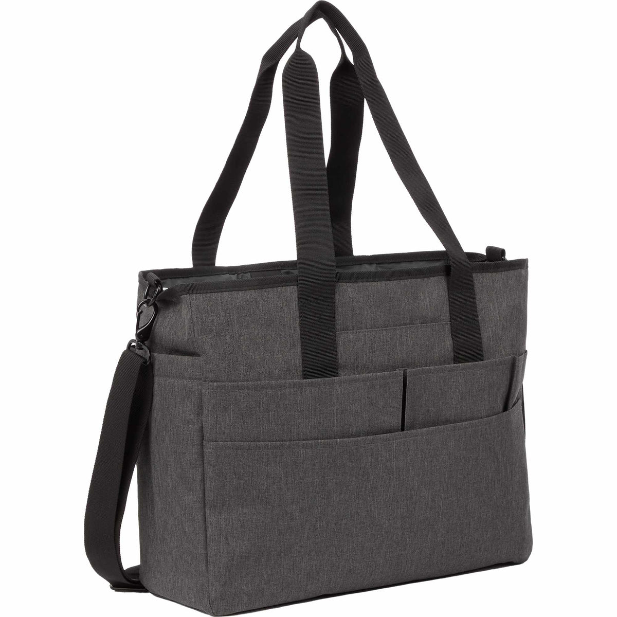 Multi-Pocket Laptop Tote with Crossbody Strap - Graphite - Right Angle 2