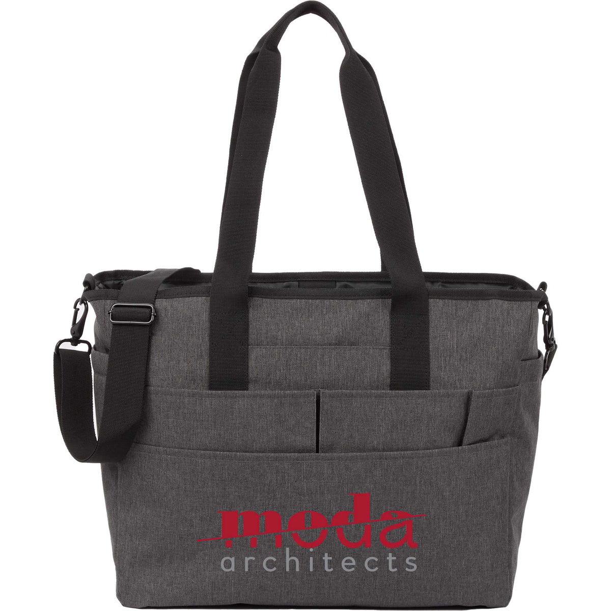 Multi-Pocket Laptop Tote with Crossbody Strap Transfer - Graphite - Front