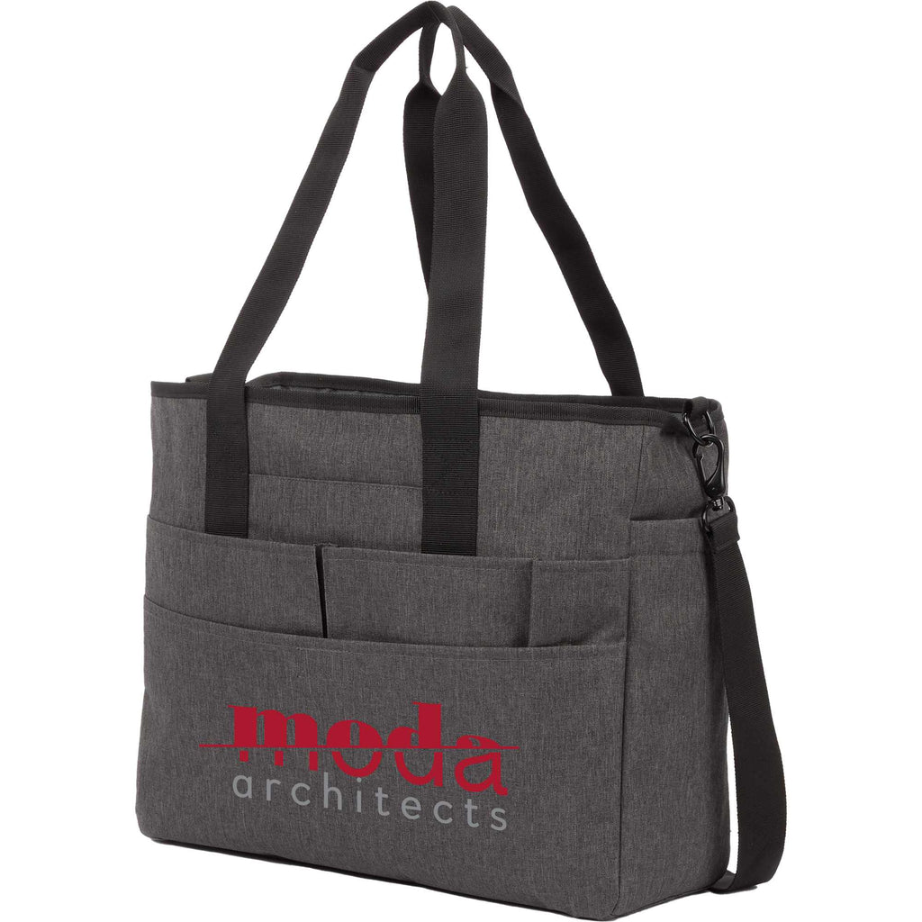 Multi-Pocket Laptop Tote with Crossbody Strap Transfer - Graphite - Left Angle