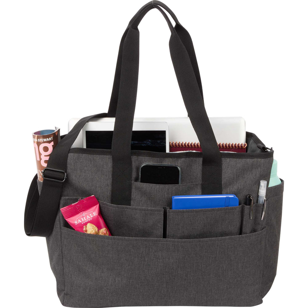 Multi-Pocket Laptop Tote with Crossbody Strap Transfer - Graphite - Propped