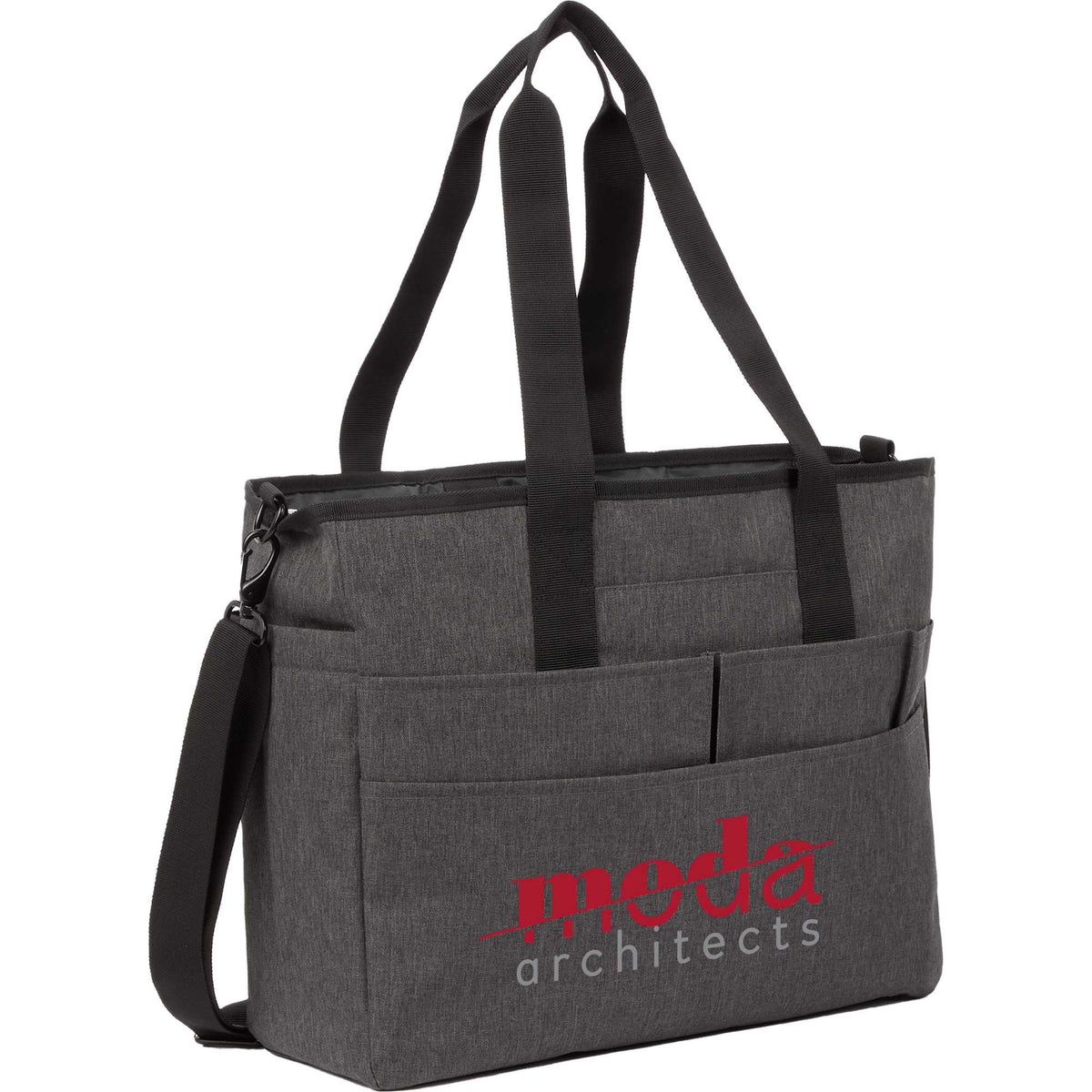 Multi-Pocket Laptop Tote with Crossbody Strap Transfer - Graphite - Right Angle