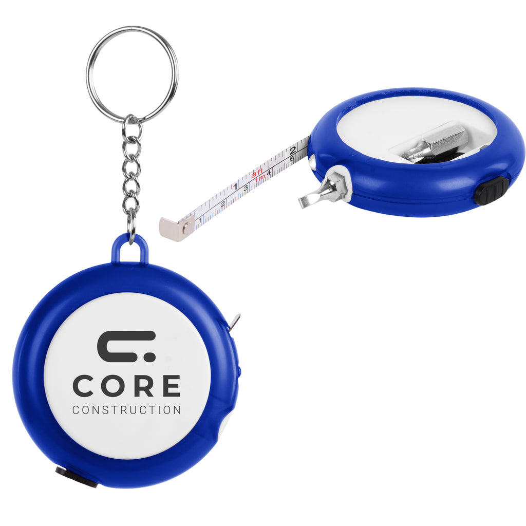 Multi-Tool Tape Measure and Light - White/royal - Pad Print