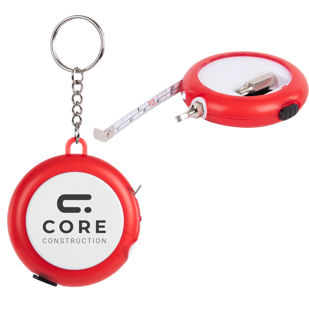 Multi-Tool Tape Measure and Light - White with Red - Pad Print