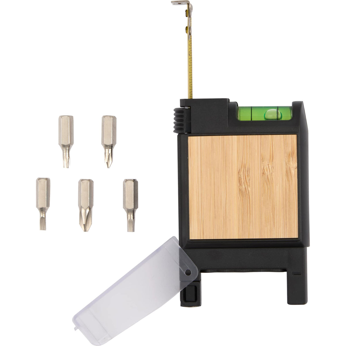 Multi-Tool with Tape Measure, Level and Bits in Recycled ABS Full Color - Black - Components