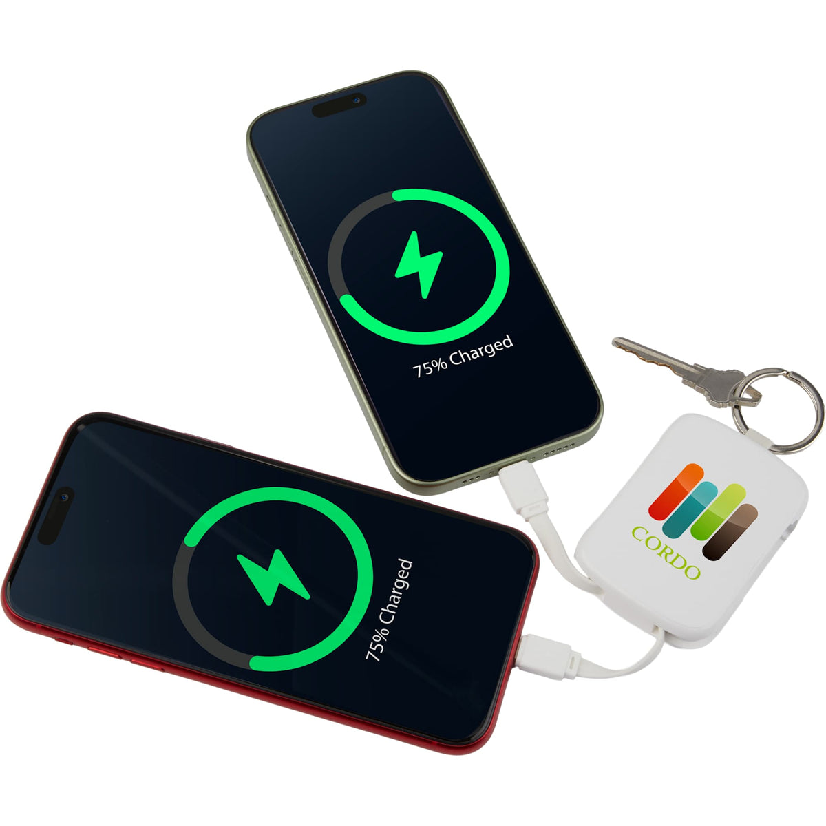 My Jolt Keychain Power Bank with Built-In Cables, 2,000 mAh Full Color - White - Default