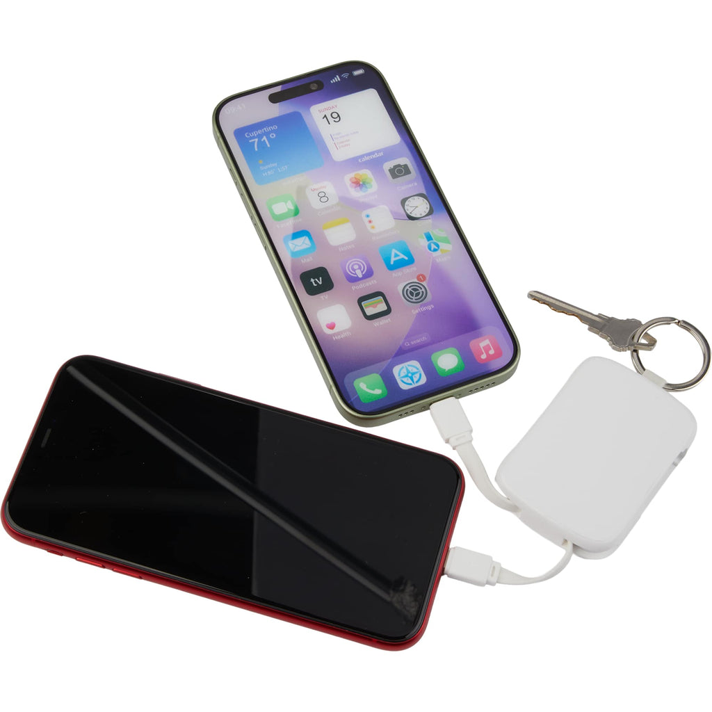 My Jolt Keychain Power Bank with Built-In Cables, 2,000 mAh Full Color - White - Detail