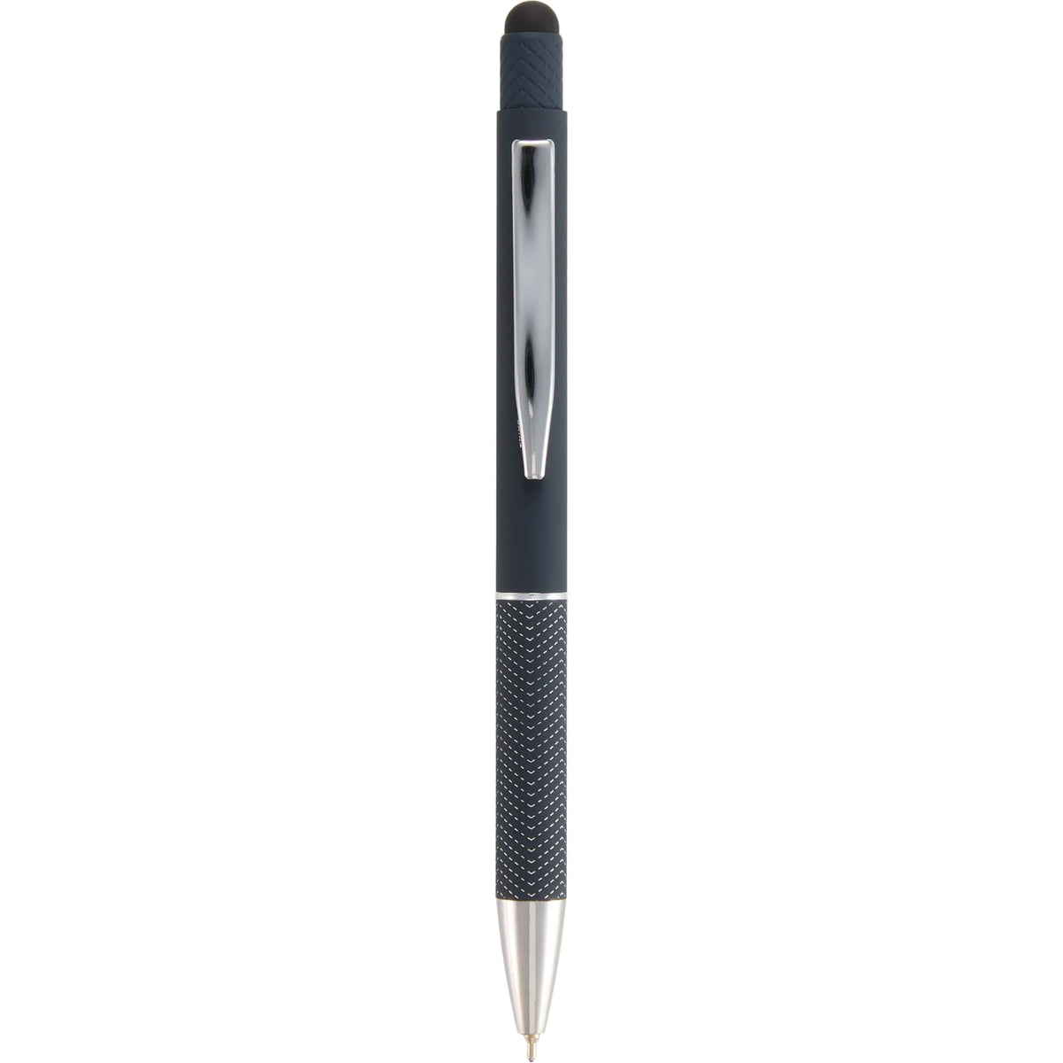 Nadine Soft Touch Gel Pen with Stylus, Recycled Aluminum Full Color - Navy - Clip