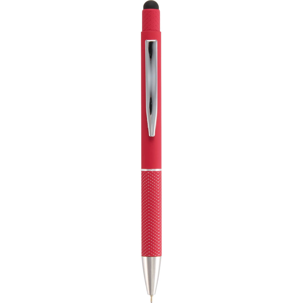 Nadine Soft Touch Gel Pen with Stylus, Recycled Aluminum Full Color - Red - Clip