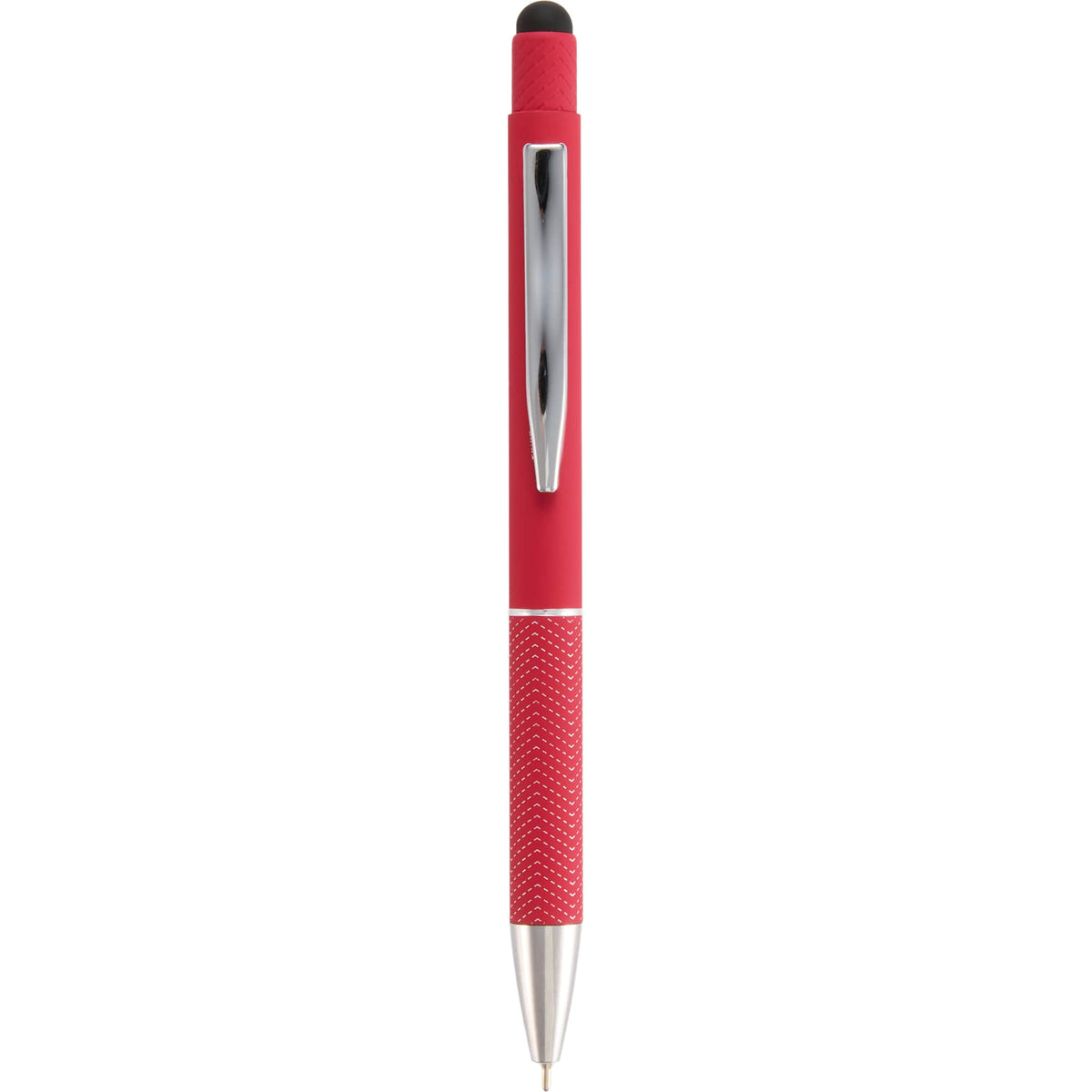 Nadine Soft Touch Gel Pen with Stylus, Recycled Aluminum Full Color - Red - Clip
