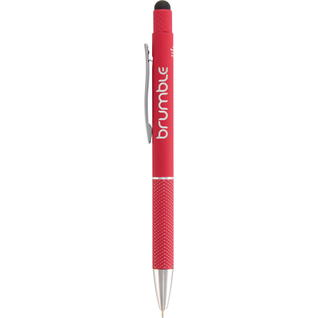 Nadine Soft Touch Gel Pen with Stylus, Recycled Aluminum Full Color - Red - Front