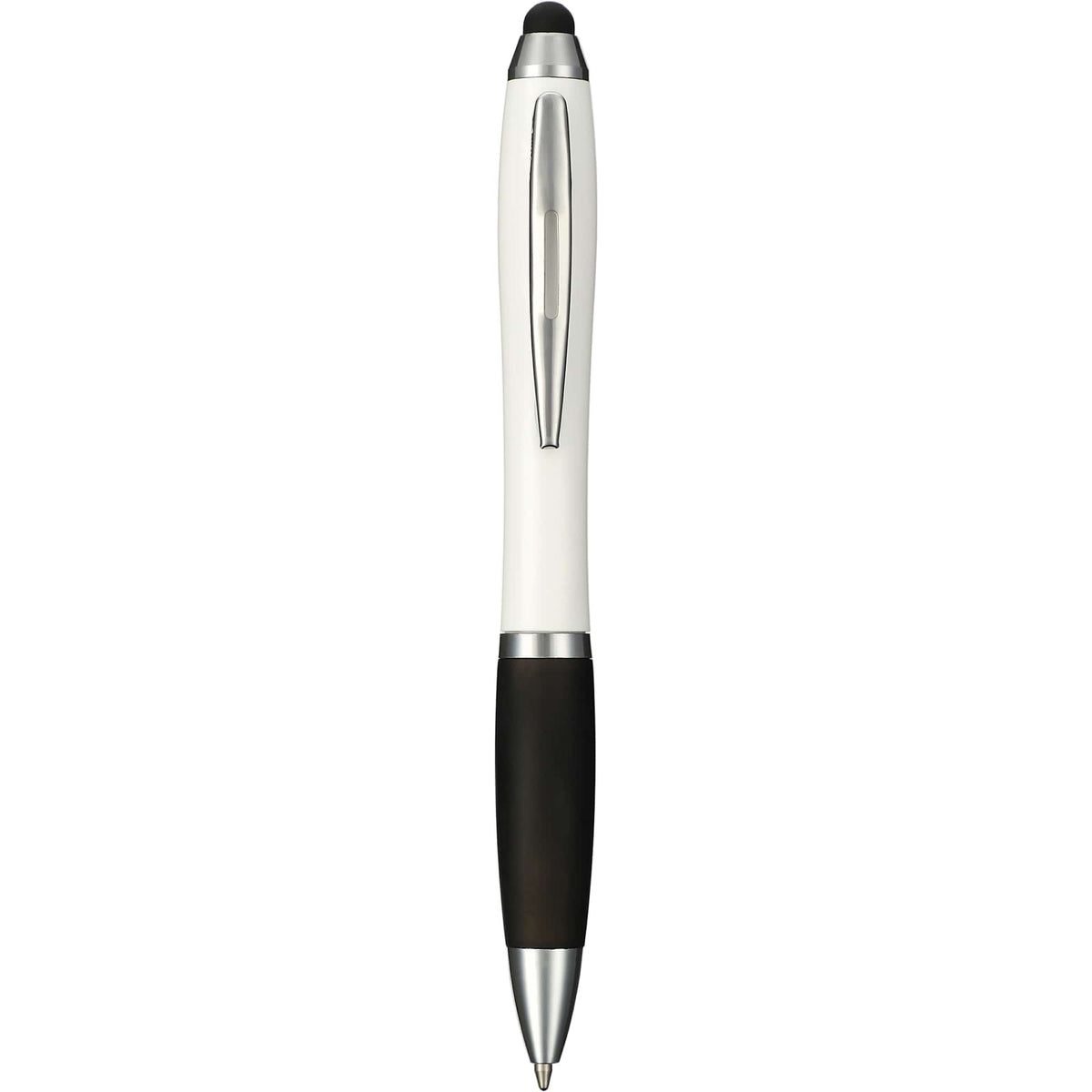 Nash Antimicrobial Ballpoint Pen with Stylus - White/Black - Front