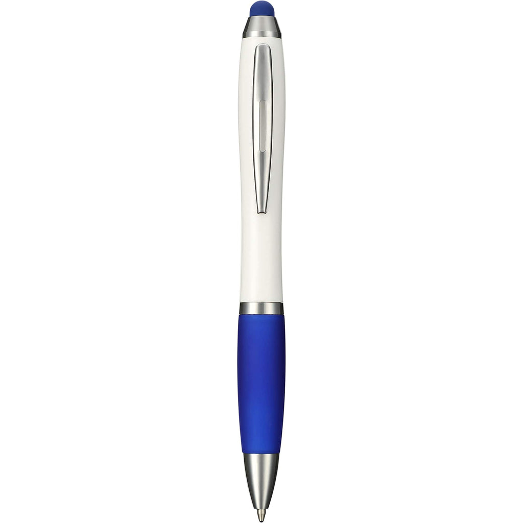 Nash Antimicrobial Ballpoint Pen with Stylus - White/Blue - Front