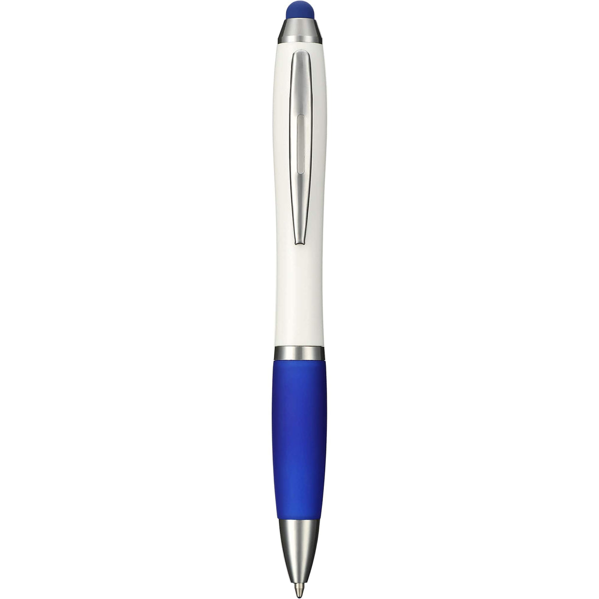Nash Antimicrobial Ballpoint Pen with Stylus - White/Blue - Front