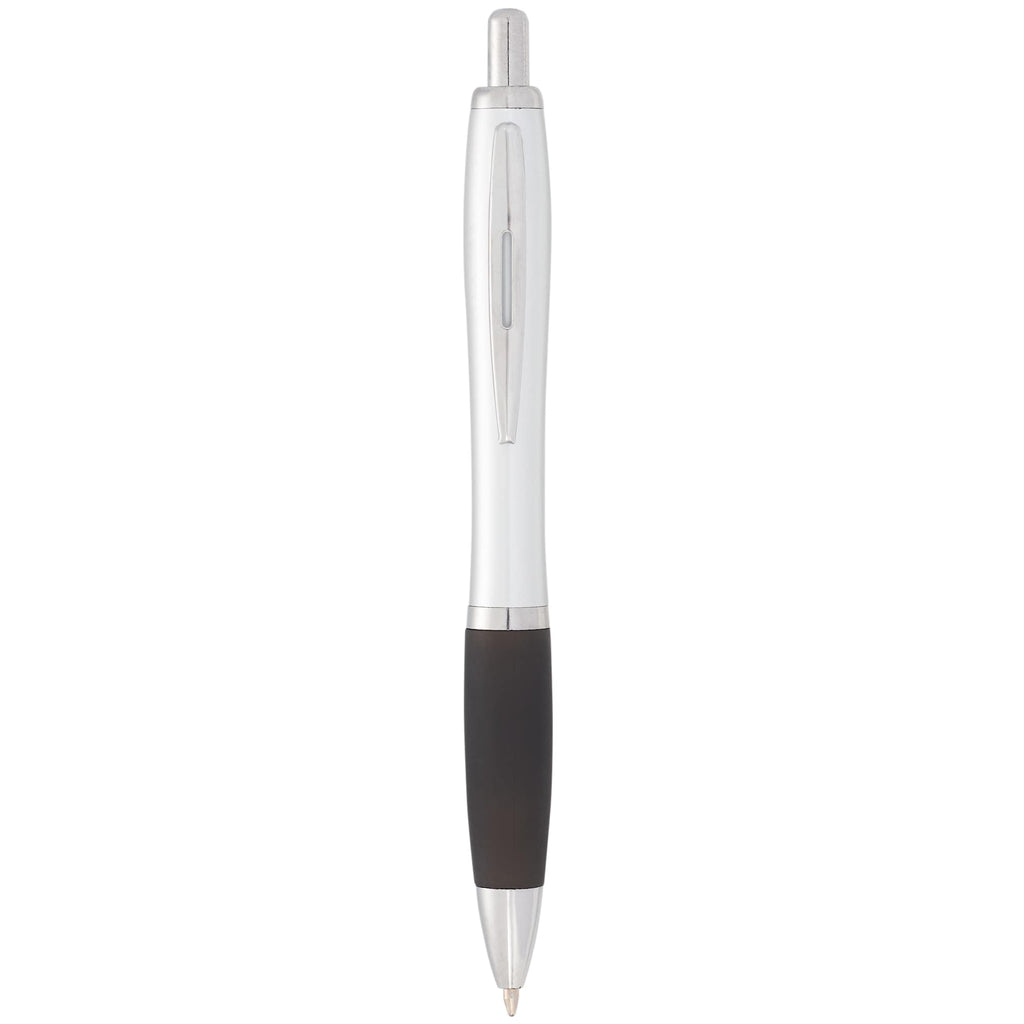 Nash Retractable Ballpoint Pen with Soft Grip - Black w/Silver Trim - Front 2