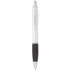 Nash Retractable Ballpoint Pen with Soft Grip - Black w/Silver Trim - Front 2
