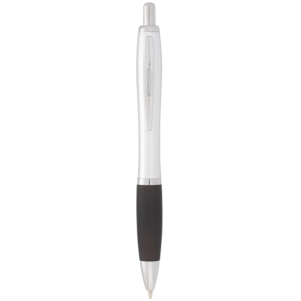 Nash Retractable Ballpoint Pen with Soft Grip - Black w/Silver Trim - Front 2