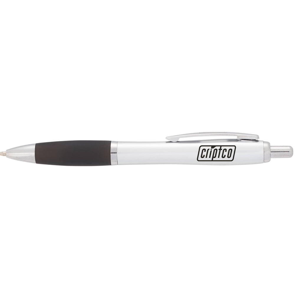 Nash Retractable Ballpoint Pen with Soft Grip - Black w/Silver Trim - Front