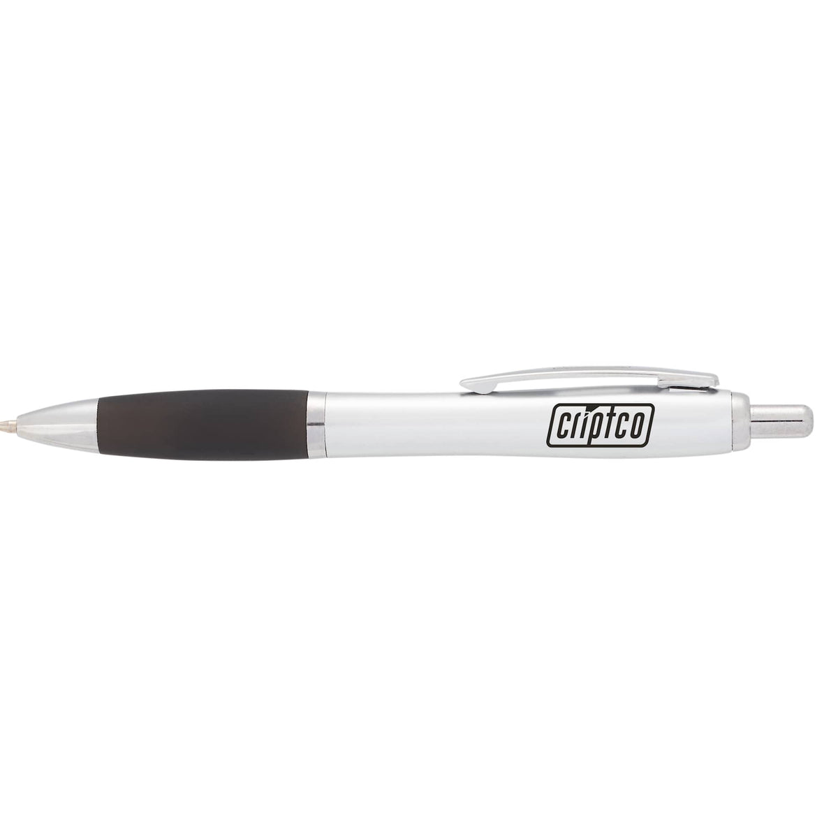 Nash Retractable Ballpoint Pen with Soft Grip Full Color - Black w/Silver Trim - Front