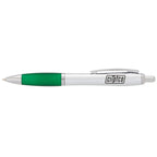Nash Retractable Ballpoint Pen with Soft Grip Full Color - Silver Barrel w/Green Grip - Front