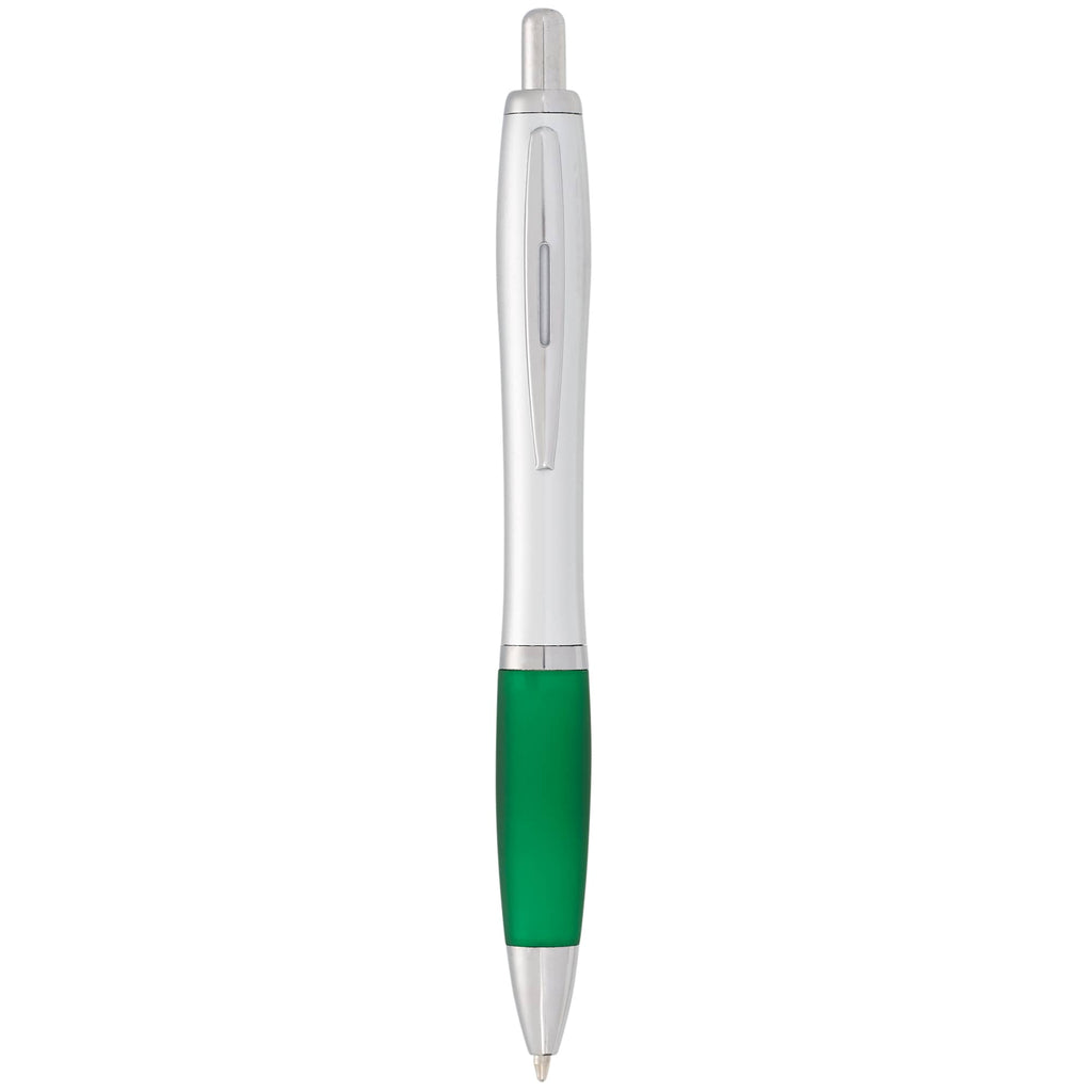 Nash Retractable Ballpoint Pen with Soft Grip Full Color - Silver Barrel w/Green Grip - Photo