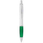 Nash Retractable Ballpoint Pen with Soft Grip Full Color - Silver Barrel w/Green Grip - Photo
