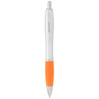 Nash Retractable Ballpoint Pen with Soft Grip Full Color - Silver Barrel w/Orange Grip - Photo