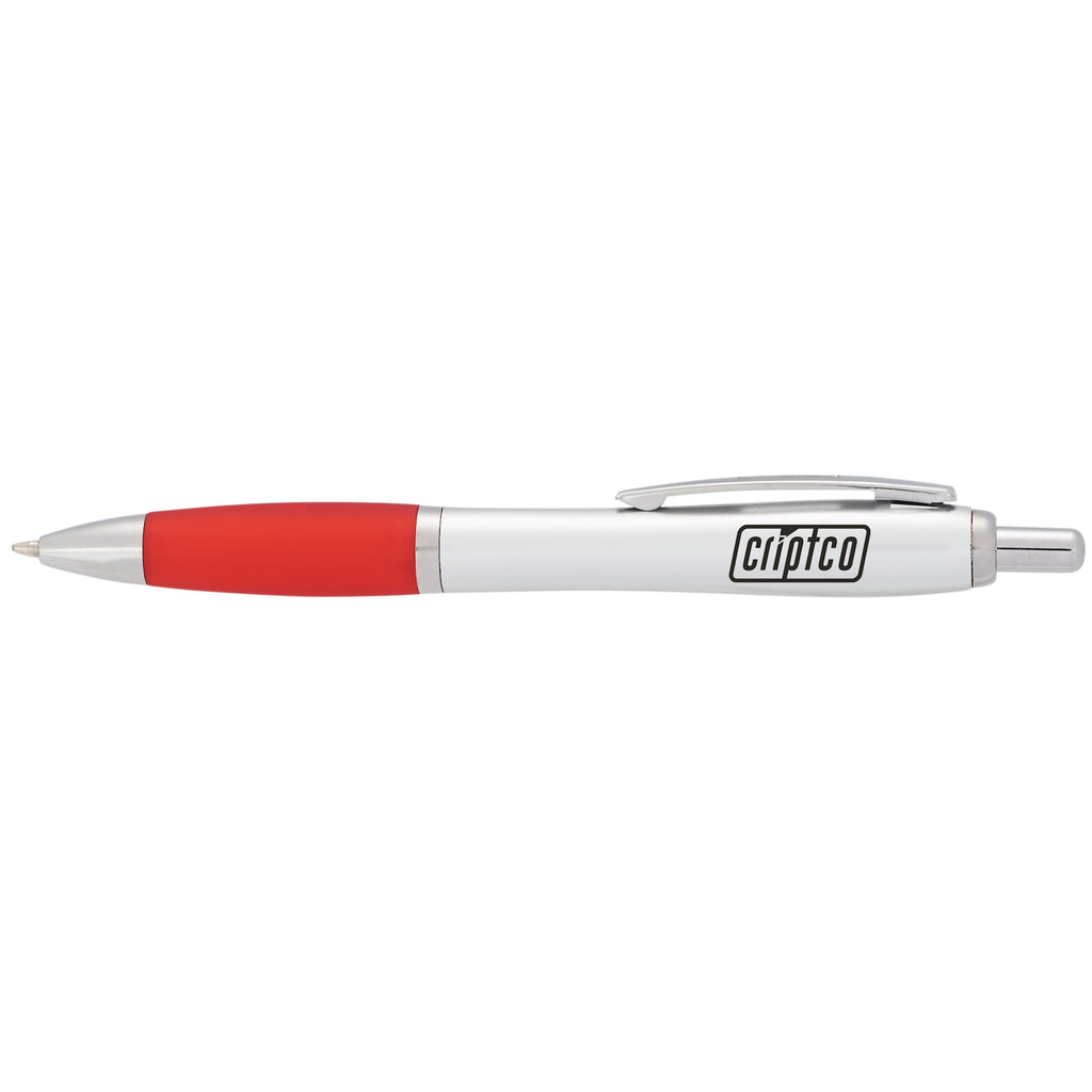 Nash Retractable Ballpoint Pen with Soft Grip Full Color - Silver Barrel w/Red Grip - Front