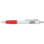 Nash Retractable Ballpoint Pen with Soft Grip Full Color - Silver Barrel w/Red Grip - Front