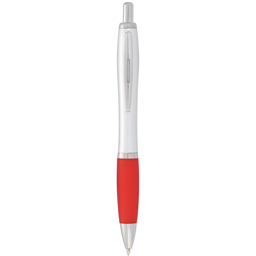 Nash Retractable Ballpoint Pen with Soft Grip Full Color - Silver Barrel w/Red Grip - Photo