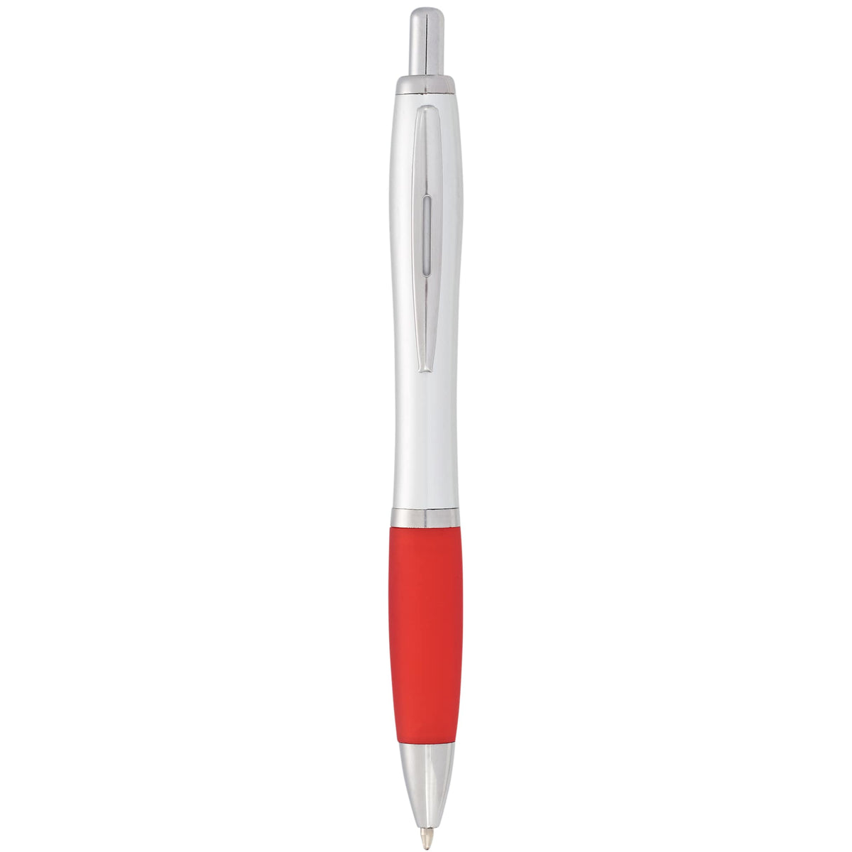 Nash Retractable Ballpoint Pen with Soft Grip Full Color - Silver Barrel w/Red Grip - Photo