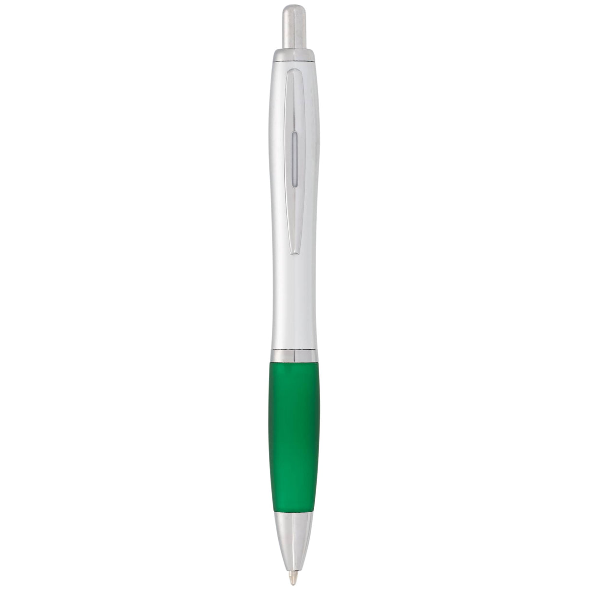 Nash Retractable Ballpoint Pen with Soft Grip - Silver Barrel w/Green Grip - Photo
