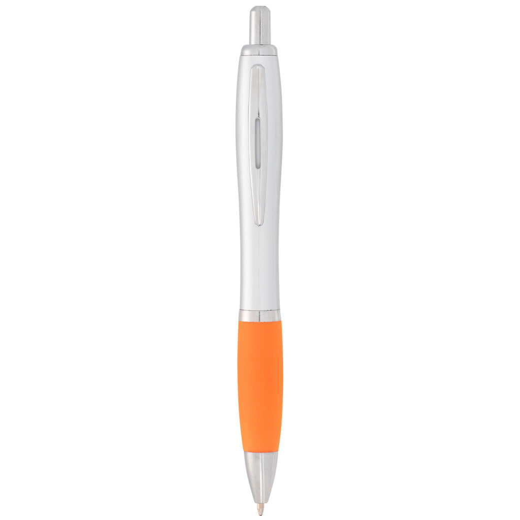 Nash Retractable Ballpoint Pen with Soft Grip - Silver Barrel w/Orange Grip - Photo