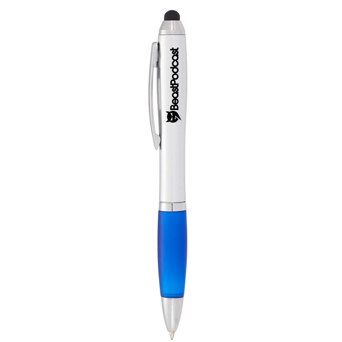Nash Twist Ballpoint Pen with Stylus Full Color - Silver w/Blue - Front