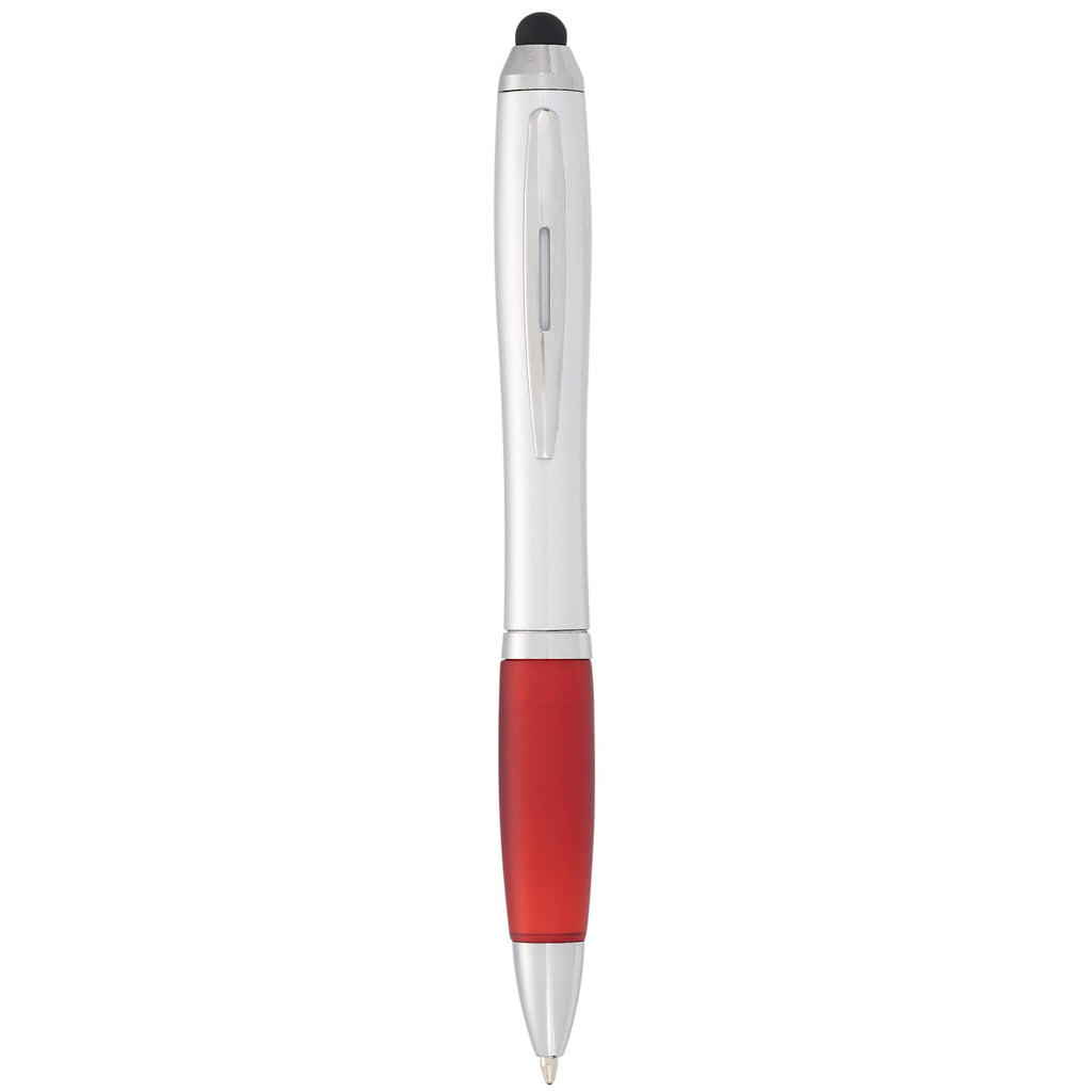 Nash Twist Ballpoint Pen with Stylus Full Color - Silver w/Red Trim - Front 2
